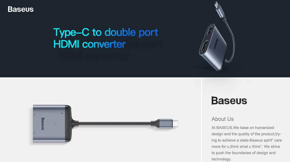 Переходник Baseus Enjoy HUB USB Type-C - HDMI 2x PD HD - USB Type-C (CAHUB-I0G) (Deep Grey) купить в интернет-магазине icover