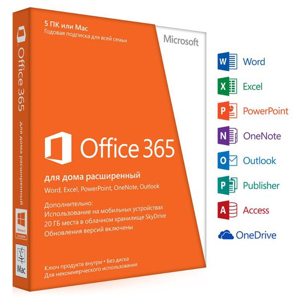 Microsoft Office 365 Home Premium 32/64-bit (6GQ-00232) - офисный пакет приложений, 1 лицензия на 5 устройств, подписка на 1 год  купить в интернет-магазине icover