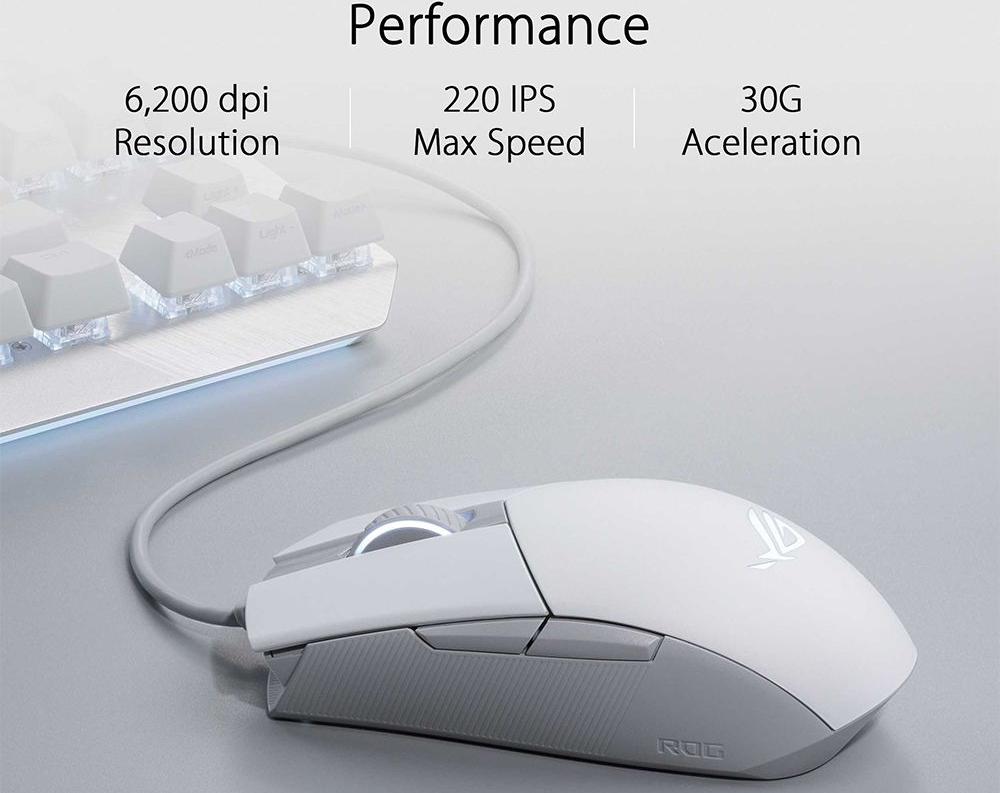Игровая мышь Asus ROG Strix Impact II 90MP02C0-BMUA00 (Moonlight White) купить в интернет-магазине icover