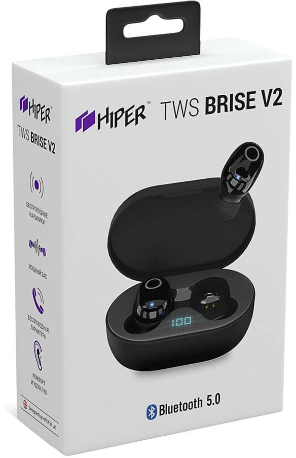 Bluetooth-наушники с микрофоном HIPER TWS Brise V2 HTW-S7 (Black) купить в интернет-магазине icover