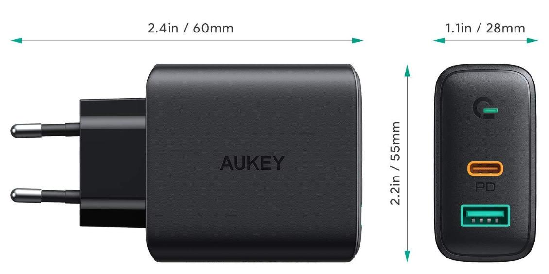 Сетевое зарядное устройство Aukey Dual-Port 30W PD Wall Charger with Dynamic Detect (Black) купить в интернет-магазине icover