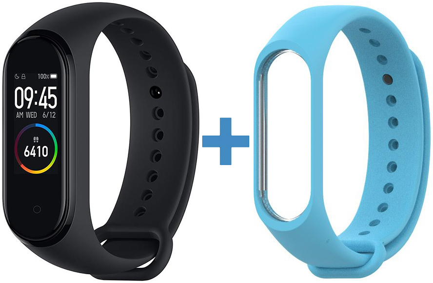 Фитнес-браслет Xiaomi Mi Band 4 + сменный ремешок Silicon (Black/Tiffany) купить в интернет-магазине icover
