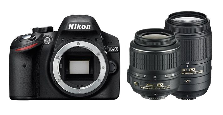 Фотоаппарат Nikon D3200 Kit (D3200 Body Black + 18-55 VRII Black + 55-300VR Black) купить в интернет-магазине icover