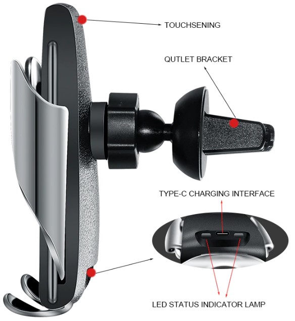 Беспроводная зарядка-автодержатель Wiwu Wireless Charger Magic Clip S5 (Black) купить в интернет-магазине icover