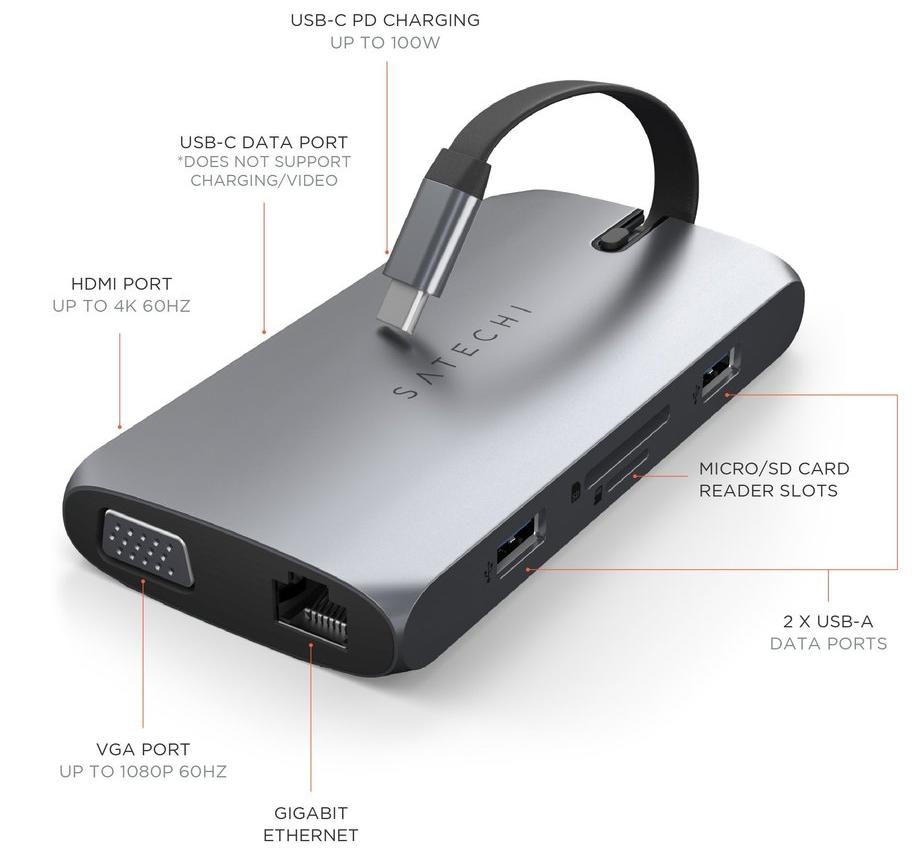 Хаб Satechi USB-C On-the-Go MultiPort Adapter ST-UCMBAM (Space Grey) купить в интернет-магазине icover