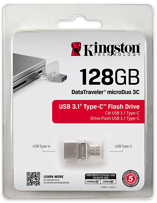 Внешний накопитель Kingston DataTraveler microDuo 3C USB 3.1/USB Type-C 128Gb DTDUO3C/128GB (Silver) купить в интернет-магазине icover