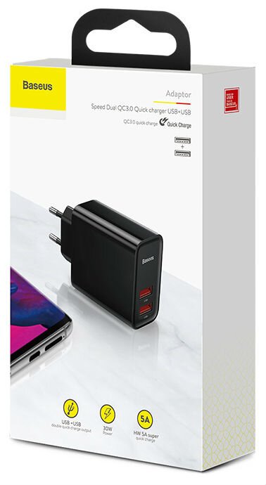 Сетевое зарядное устройство Baseus Speed Dual USB-A CCFS-E01 (Black) купить в интернет-магазине icover