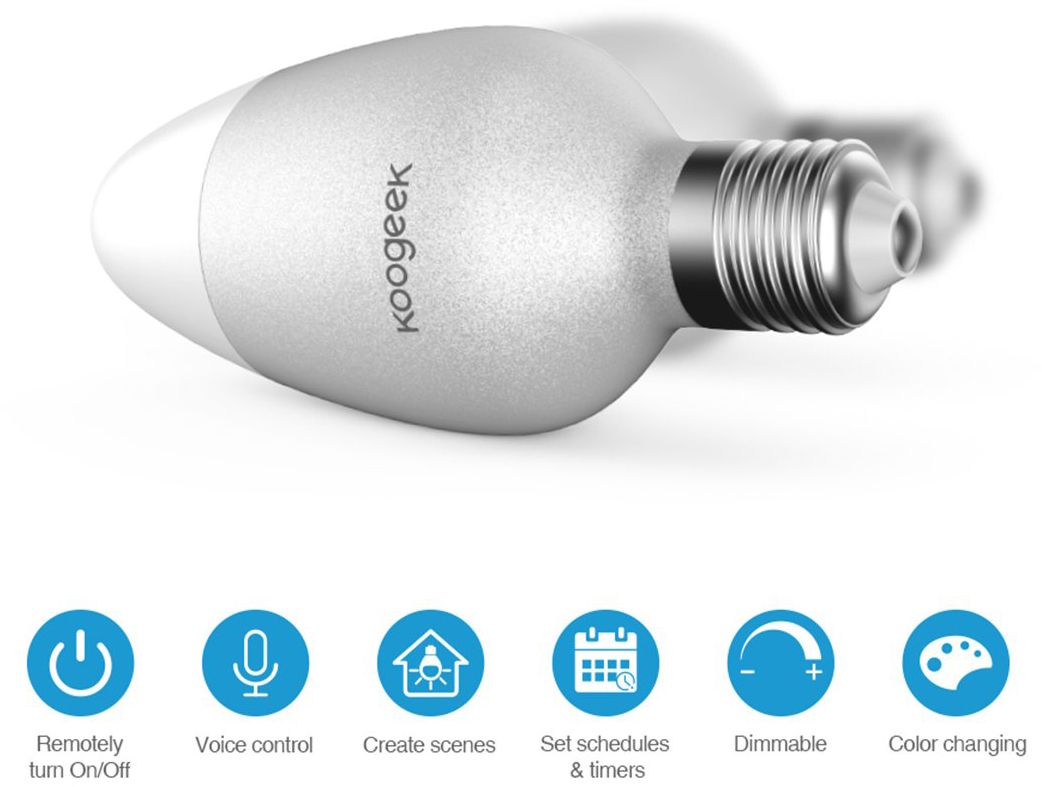 Умная лампа Koogeek Colors Wi-Fi Smart Light Bulb E27 для Apple Homekit (B07DLQQR54) купить в интернет-магазине icover
