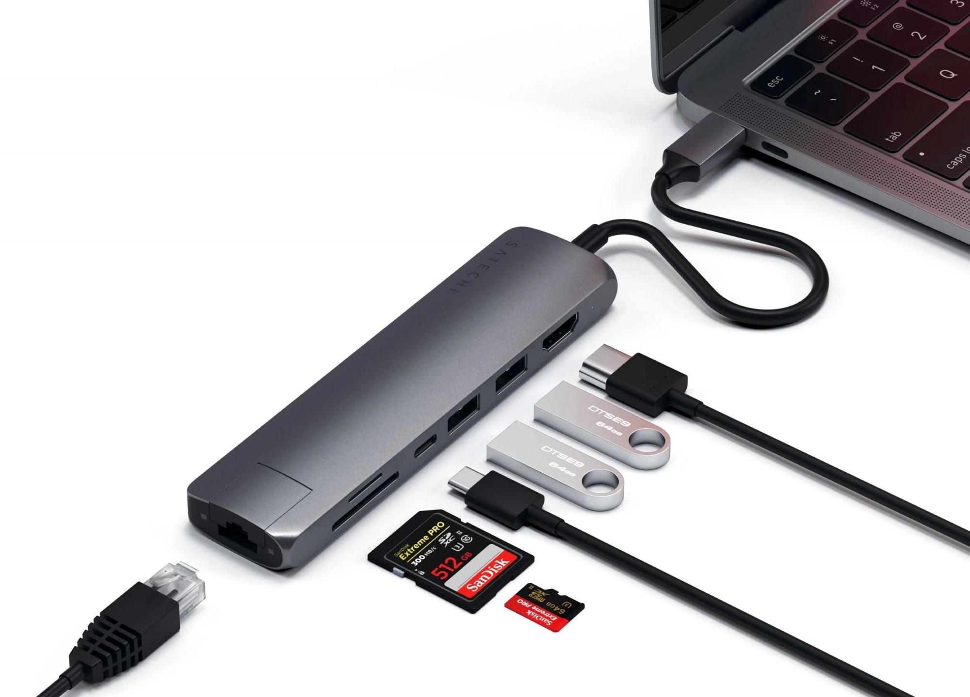 Хаб Satechi USB-C Slim Multi-Port Adapter ST-UCSMA3M (Space Grey) купить в интернет-магазине icover