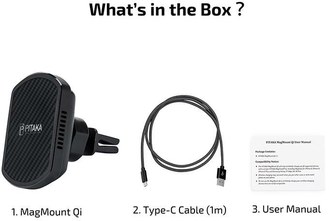 Автомобильный держатель Pitaka MagMount Qi Pro Vent USB-C (Black) купить в интернет-магазине icover