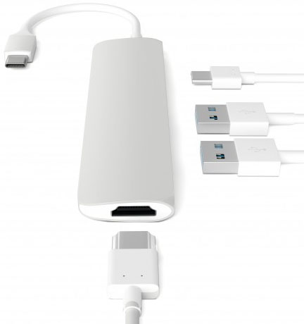 Мультипереходник Satechi Slim Aluminum Type-C Multi-Port Adapter 4K HDMI (Silver) купить в интернет-магазине icover
