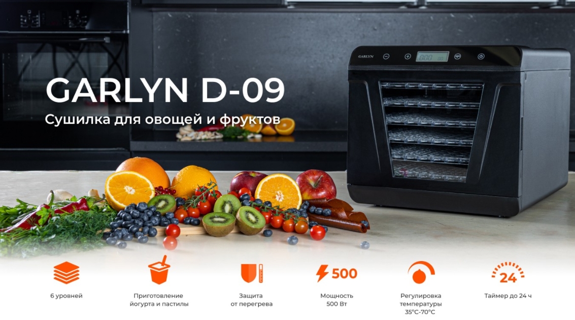Cушилка для овощей и фруктов Garlyn D-09 (Black) купить в интернет-магазине icover