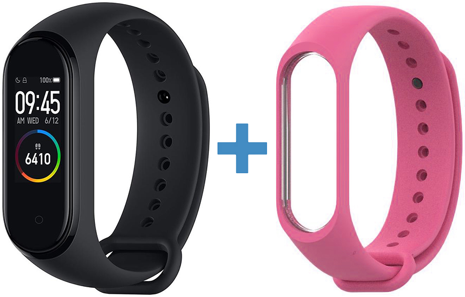 Фитнес-браслет Xiaomi Mi Band 4 + сменный ремешок Silicon (Black/Pink) купить в интернет-магазине icover