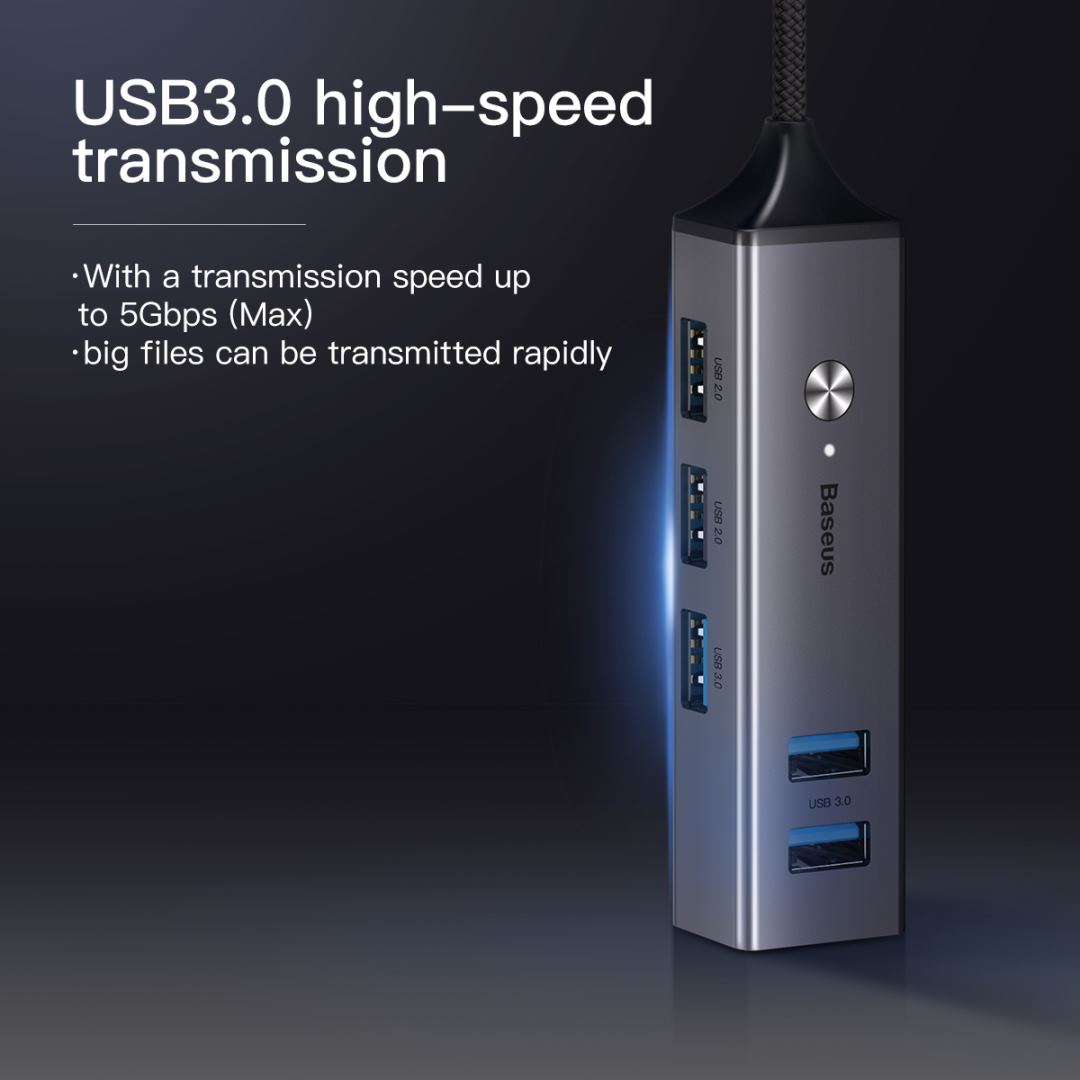 USB-концентратор Baseus Cube (CAHUB-D), разъемов: 5 (Dark Grey) купить в интернет-магазине icover