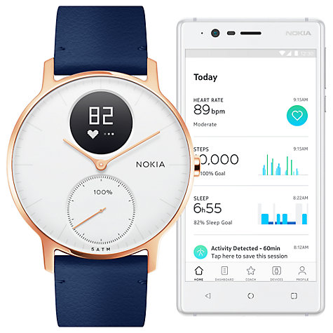 Nokia Steel HR 36mm Leather Wristband Rose Gold Blue 962580 iCover