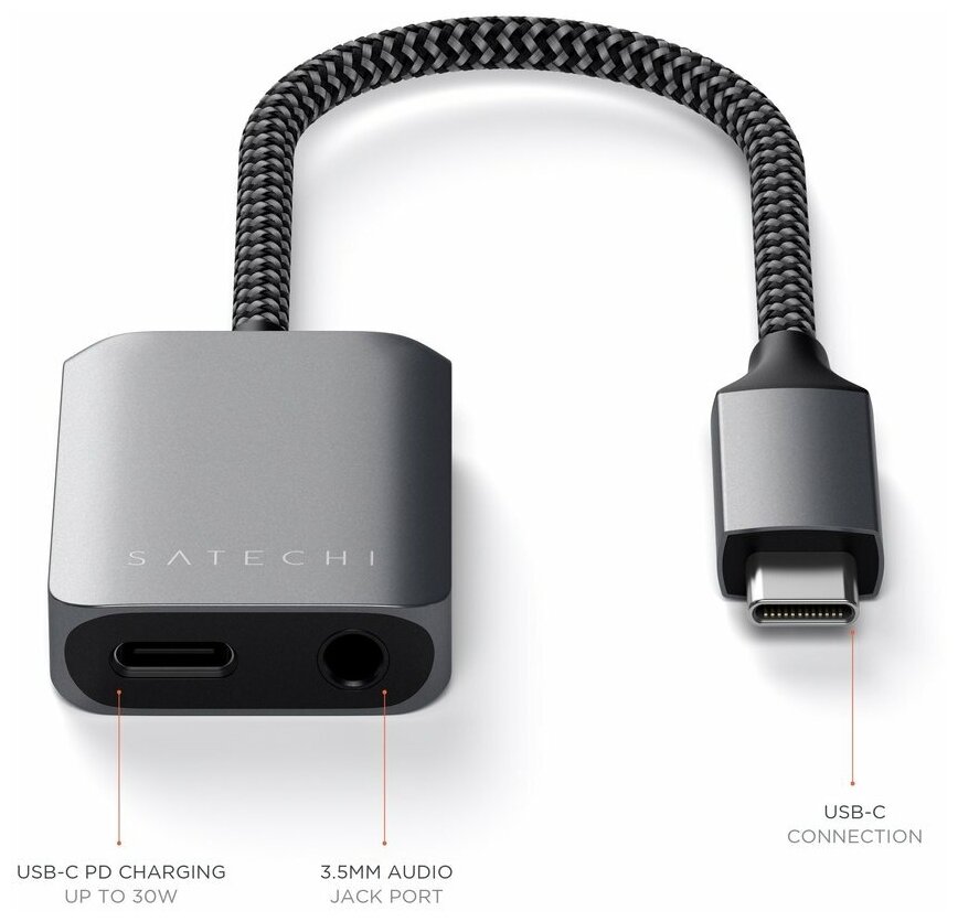 Адаптер Satechi USB-C to Audio PD Charger ST-UCAPDAM (Space Grey) купить в интернет-магазине icover