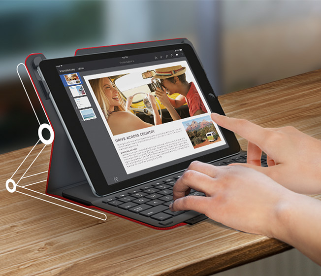 Logitech Wireless Keyboard Folio Type+ (920-006609) - чехол-клавиатура для iPad Air 2 (Red) купить в интернет-магазине icover