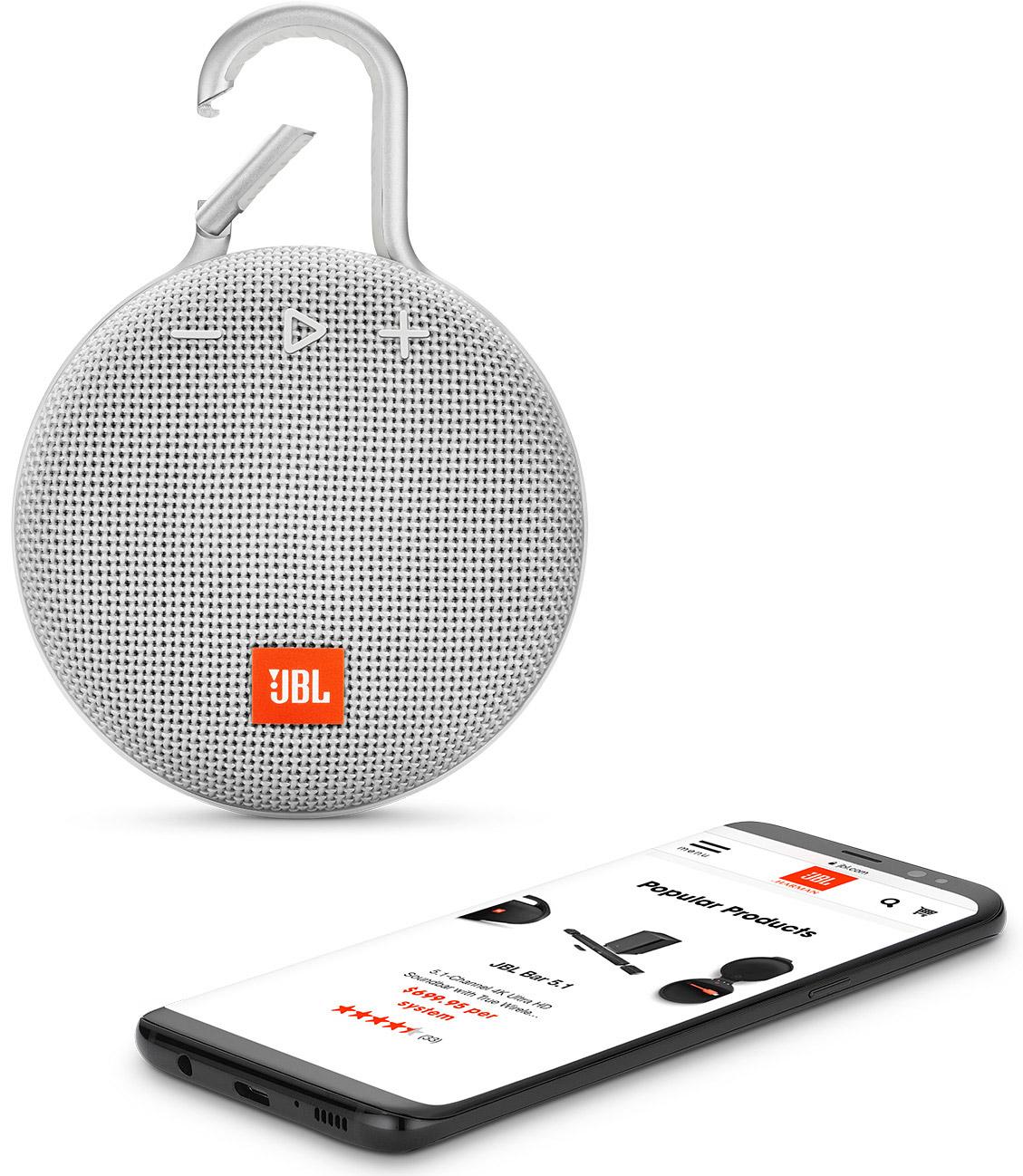 Портативная акустическая система JBL Clip 3 (White) купить в интернет-магазине icover