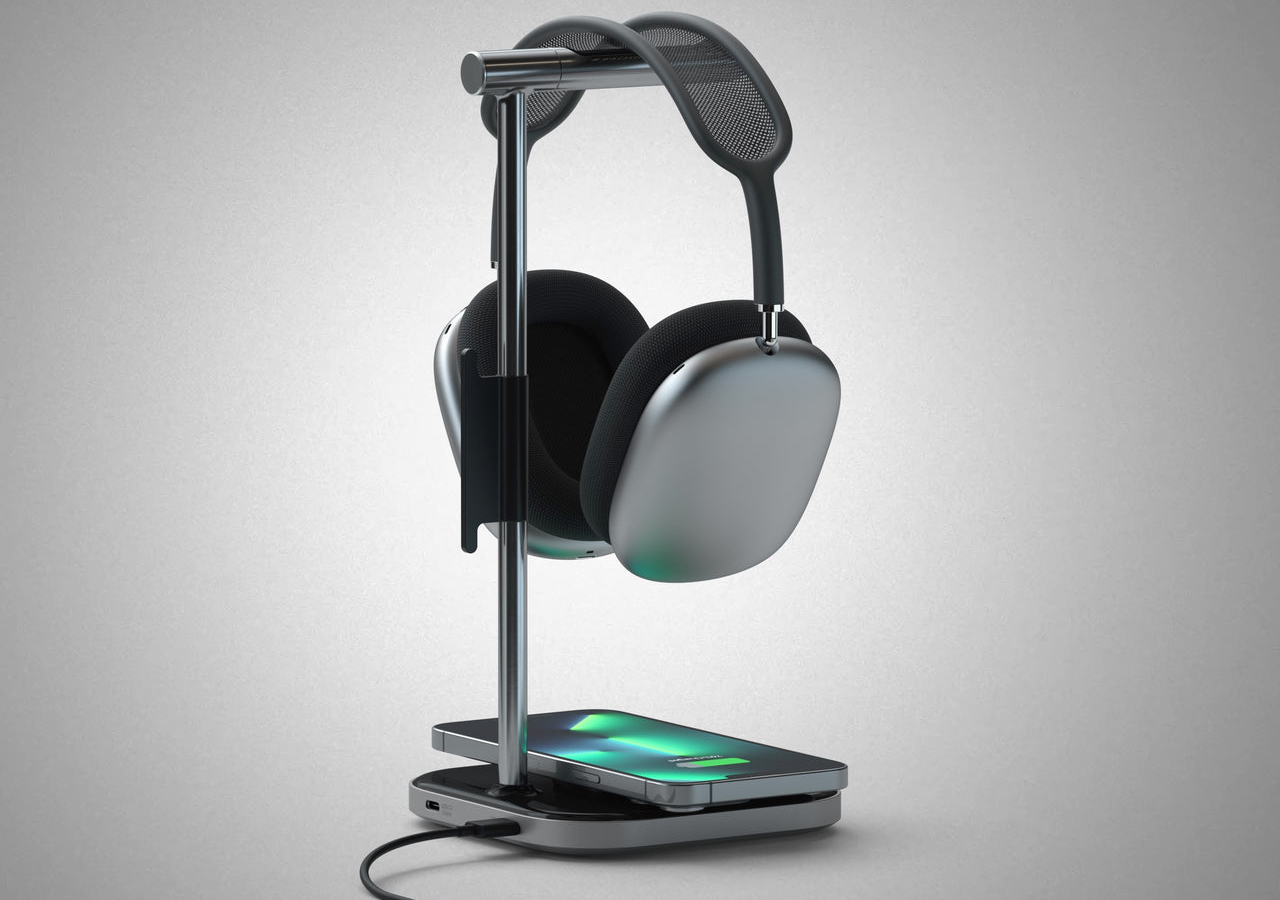Подставка для наушников Satechi ST-UCHSMCM 2-In-1 Headphone Stand w/ Wireless Charger (Space Grey) купить в интернет-магазине icover
