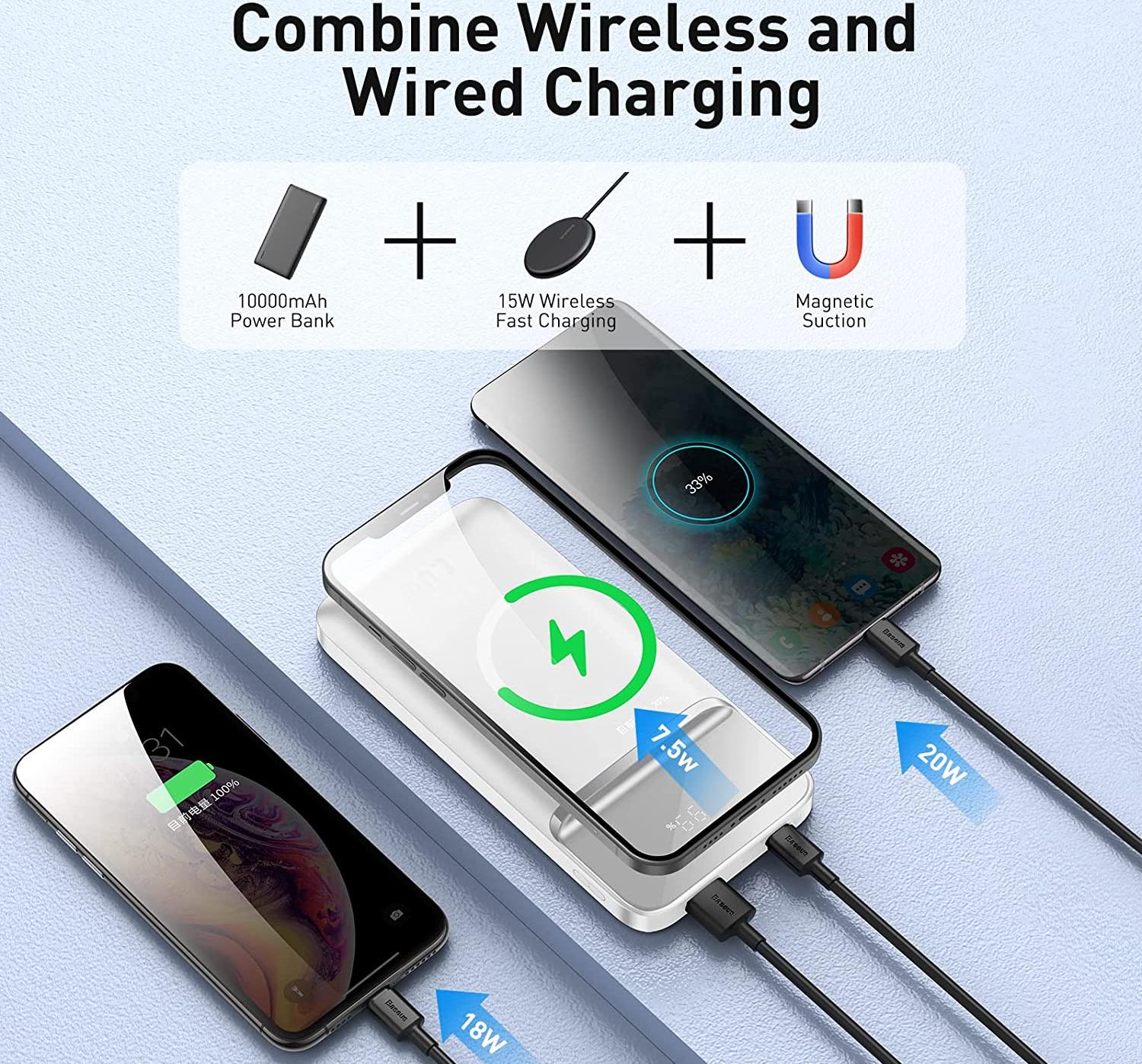 Внешний аккумулятор Baseus Magnetic Wireless Charging 10000mAh PPMT-02 (White) купить в интернет-магазине icover