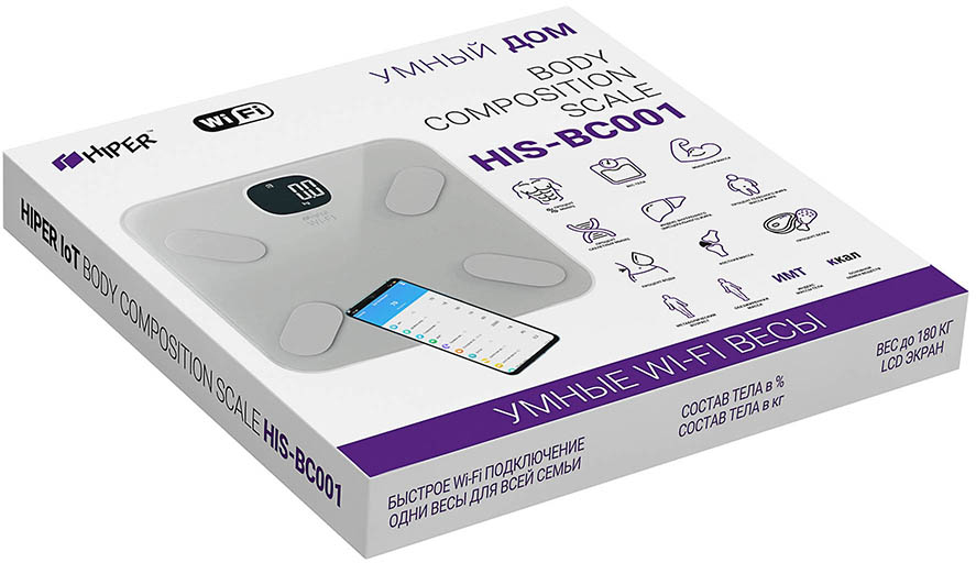 Умные весы HIPER IoT Body Composition Scale Wi-Fi (HIS-BC001) купить в интернет-магазине icover