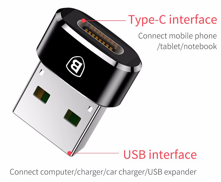 Переходник Baseus USB-C/USB Adapter CAAOTG-01 (Black) купить в интернет-магазине icover