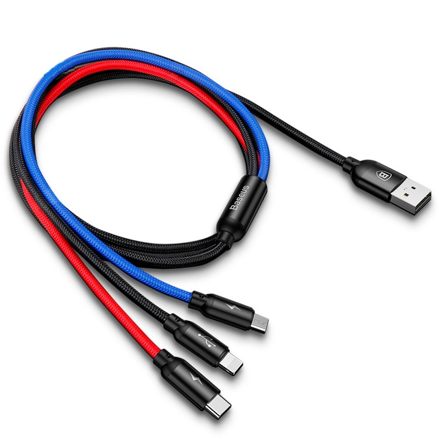 Кабель для iPhone, iPad Baseus Three Colors Series 3 in1 Cable Lightning/Micro/Type-C 1.2M CAMLT-BSY01 (Black)  купить в интернет-магазине icover