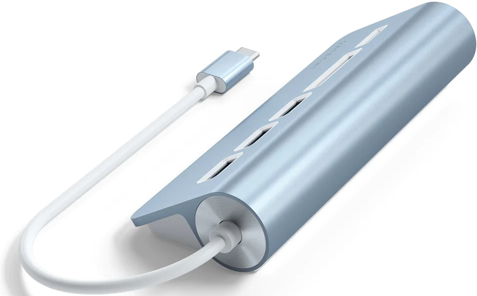 USB-концентратор Satechi Aluminum USB 3.0 Hub & Card Reader ST-TCHCRB (Blue) купить в интернет-магазине icover