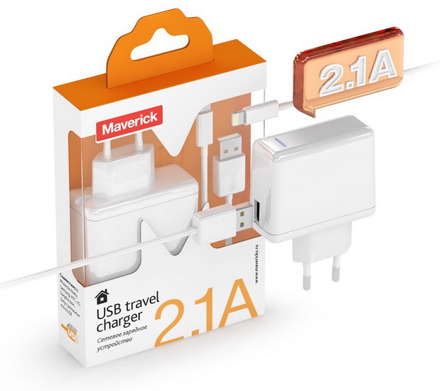 Maverick USB Travel Charger 2,1A - зарядное устройство для iPhone 4S/iPod 4Gen/iPad 3 (White) купить в интернет-магазине icover