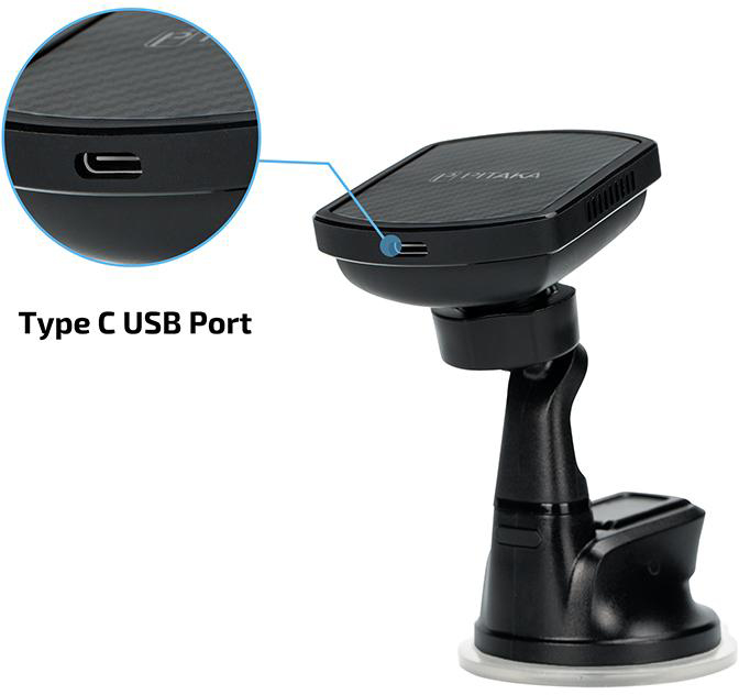Автомобильный держатель Pitaka MagMount Qi Pro Suction USB-C (Black) купить в интернет-магазине icover
