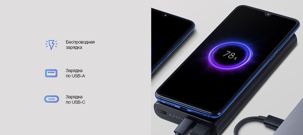 Внешний аккумулятор Xiaomi Mi Wireless 10000mAh (PLM11ZM) с беспроводной зарядкой (Black) купить в интернет-магазине icover