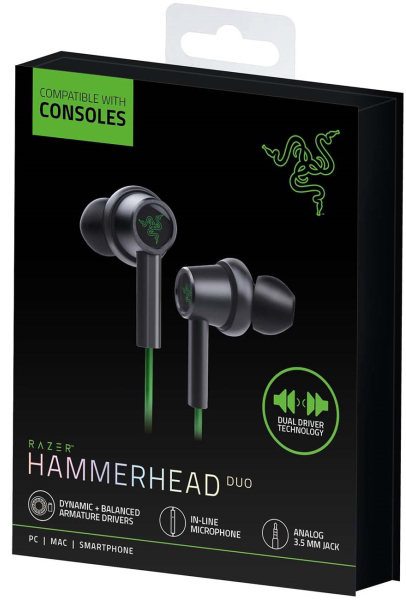 Наушники Razer Hammerhead Duo Console RZ12-03030300-R3M1 (Black/Green) купить в интернет-магазине icover