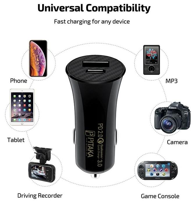 Автомобильное зарядное устройство Pitaka Fast Charging 36W (Black) купить в интернет-магазине icover