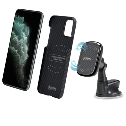 Автомобильный держатель Pitaka MagEZ Mount Qi Combo (CMS003QCP) с беспроводной зарядкой (Black) купить в интернет-магазине icover