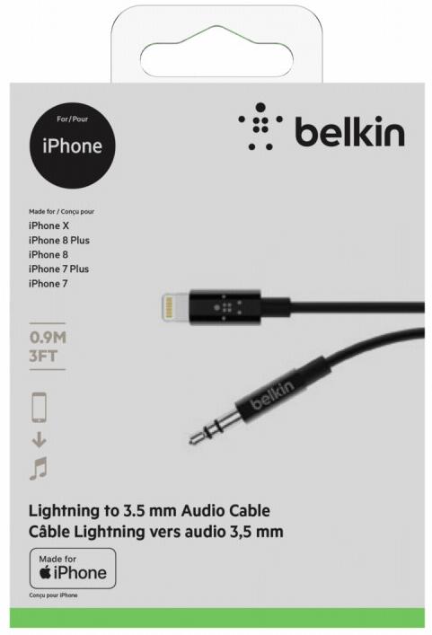Кабель Belkin 3.5mm/Lightning 0.9m AV10172bt03-BLK (Black) купить в интернет-магазине icover