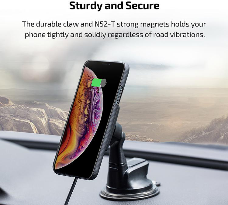 Автомобильный держатель Pitaka MagMount Qi Pro Suction USB-C (Black) купить в интернет-магазине icover