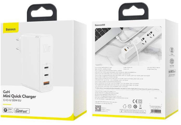 Сетевое зарядное устройство Baseus GaN Mini Quick Charger 120W CCGAN-J02 (White) купить в интернет-магазине icover