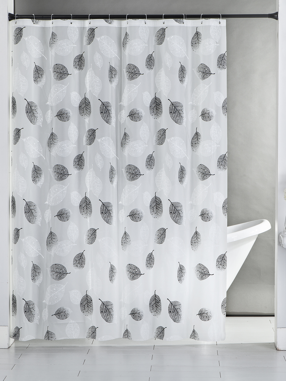 Штора для ванной комнаты Ridberg листья 180x200 см (White/Black) купить в интернет-магазине icover