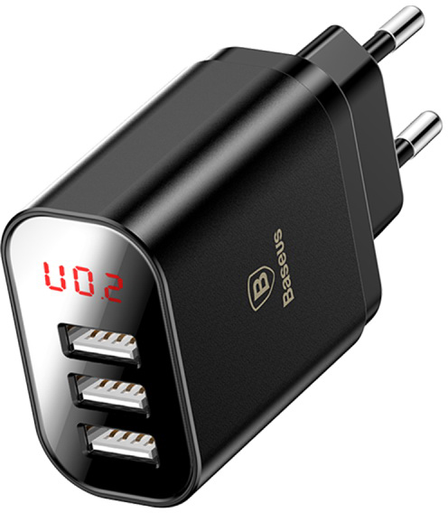 Сетевая зарядка Baseus Mirror Lake Intelligent Digital Display (CCALL-BH01) 3xUSB 3.4A (Black) купить в интернет-магазине icover