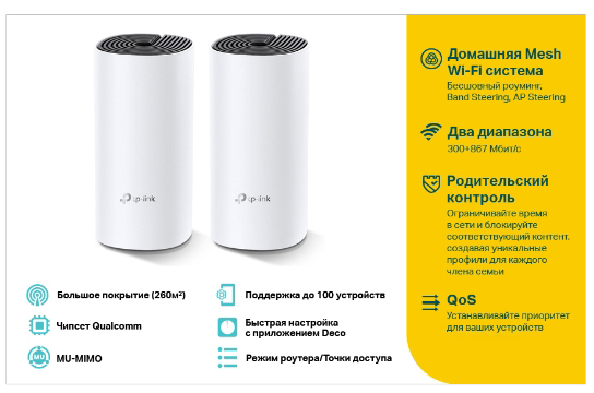 Wi-Fi система TP-Link Deco E4 2 Pack (White) купить в интернет-магазине icover