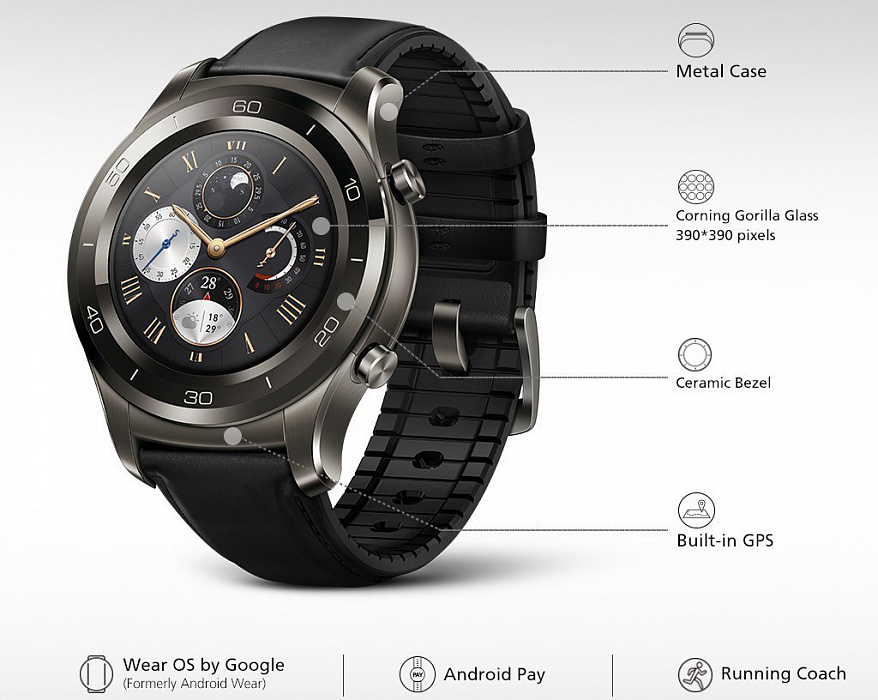 Умные часы Huawei Watch 2 Classic (Black) купить в интернет-магазине icover