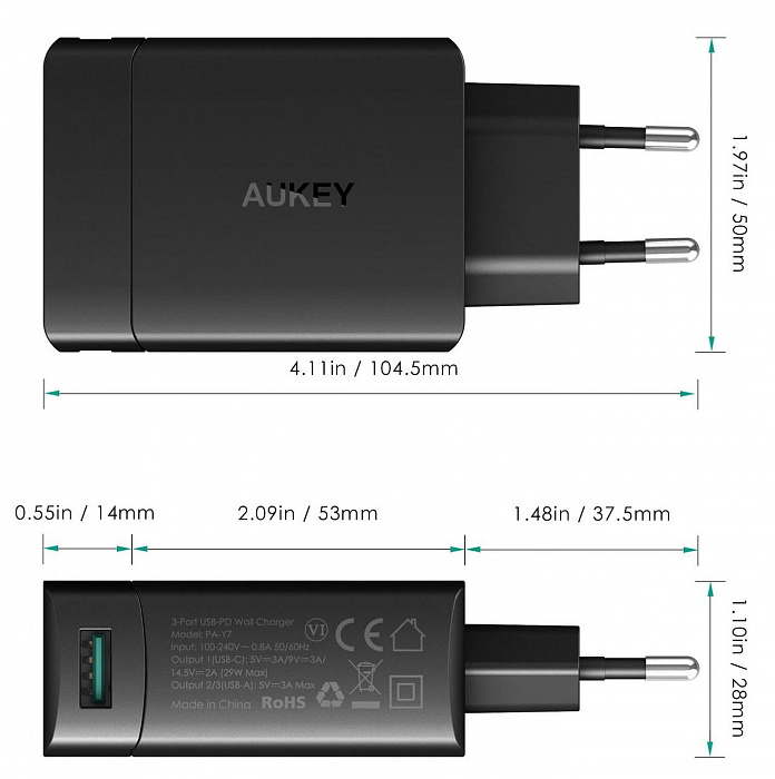 Сетевое зарядное устройство Aukey Amp PD Duo USB-C Wall Charger PA-Y7 (Black) купить в интернет-магазине icover