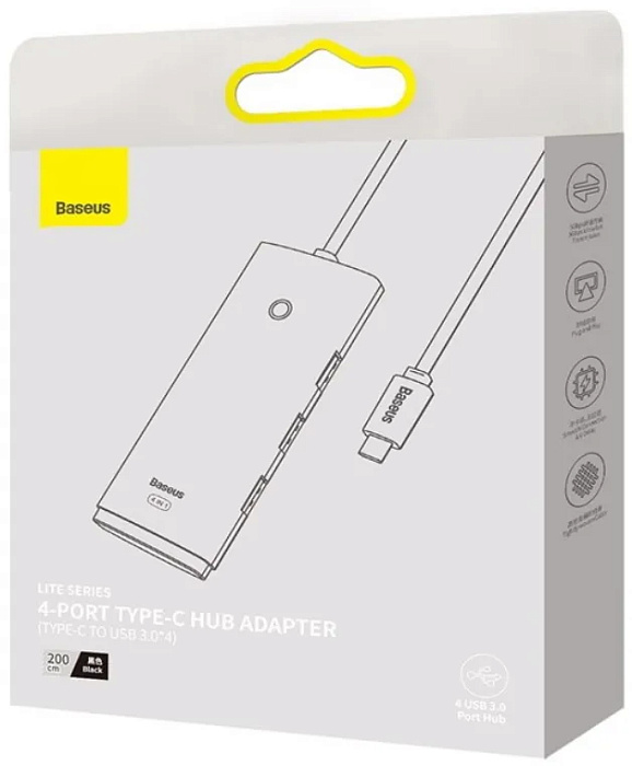 Хаб Baseus Lite (WKQX030501) 4-Port Type-C HUB Adapter 2m (Black) купить в интернет-магазине icover