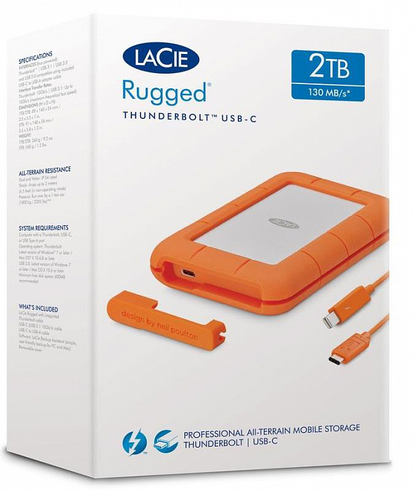 Внешний накопитель LaCie Rugged Thunderbolt USB-C HDD 2TB STFS2000800 (Orange) купить в интернет-магазине icover