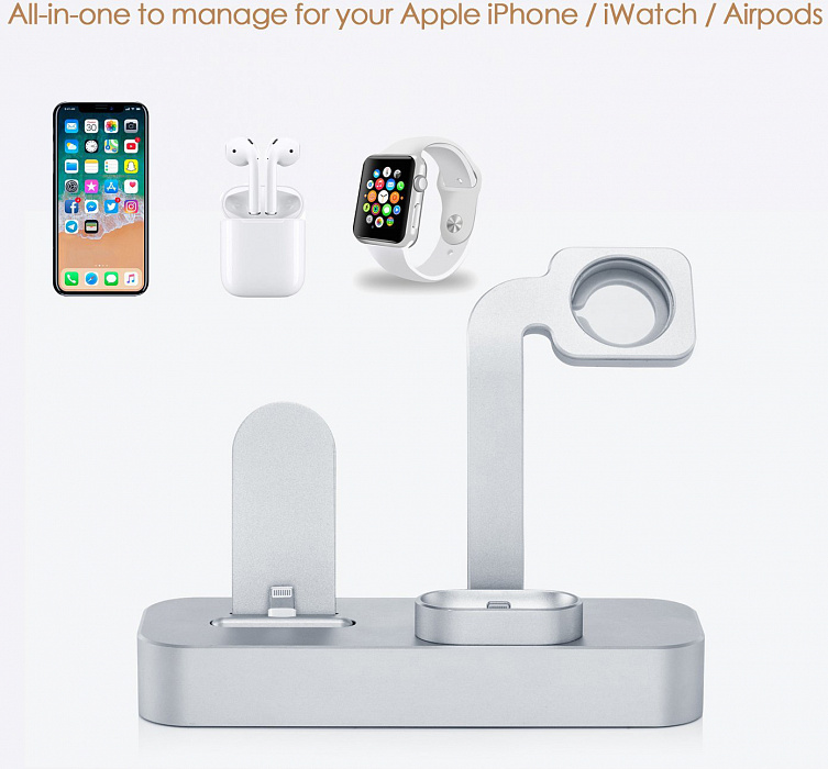 Док-станция COTEetCI Base19 (CS7201-TS) для Apple Watch/iPhone/AirPods (Silver) купить в интернет-магазине icover