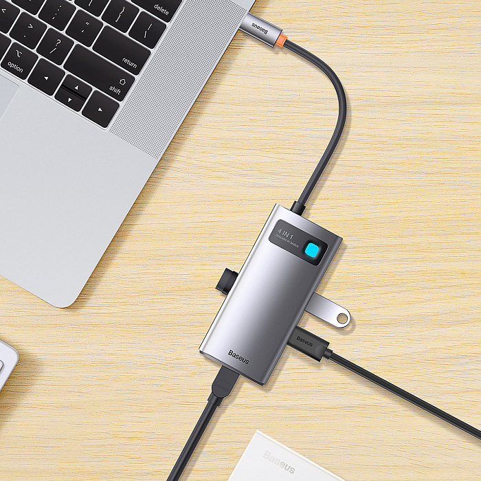 Хаб Baseus Metal Gleam (WKWG070113) 4-in-1 Multifunctional Type-C HUB Docking Station (Gray) купить в интернет-магазине icover