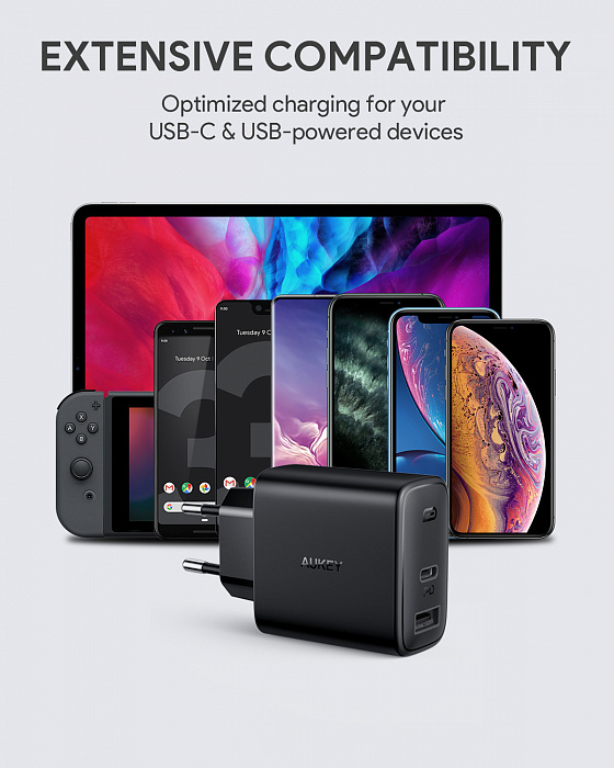 Сетевое зарядное устройство Aukey Swift Mix Dual-Port 20W PD + Aipower 12W купить в интернет-магазине icover