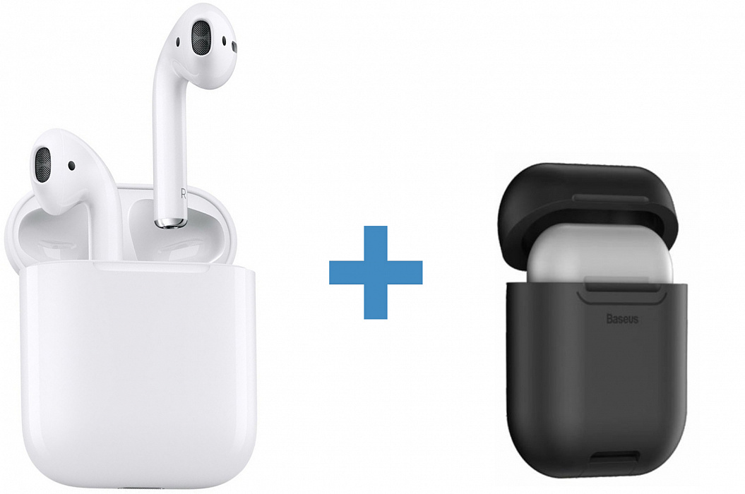 Комплект Apple AirPods + Baseus Wireless Charger Case (White/Black) купить в интернет-магазине icover