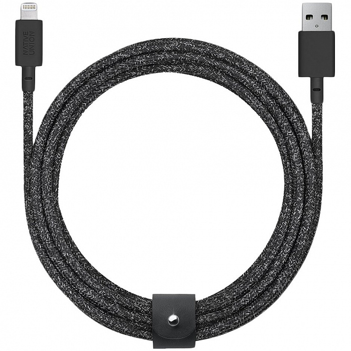 Кабель для iPhone, iPad Native Union Belt Cable (BELT-KV-L-CS-BLK-3) USB to Lightning 3m (Space Black) купить в интернет-магазине icover