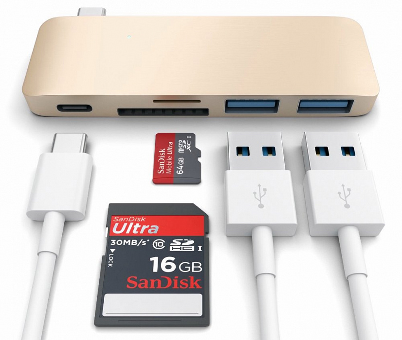 USB-хаб Satechi Combo Hub 3 in 1 USB Type-C B019PHF9UO (Gold) купить в интернет-магазине icover
